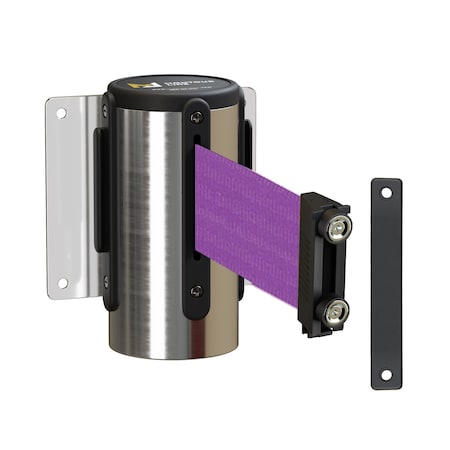 Montour Line Retr Belt Barrier Fxd Pol Stainless Metal Wall Mt 8.5ft Purple Belt(M) WM115-PS-PE-F-M-85